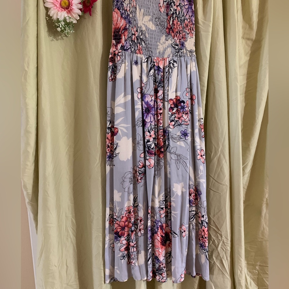 Floral Midi Dress in Blue and Pink